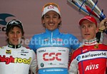 Das Siegerpodest von Tirreno-Adriatico 2008: Lvqvist, Cancellara, Gasparotto